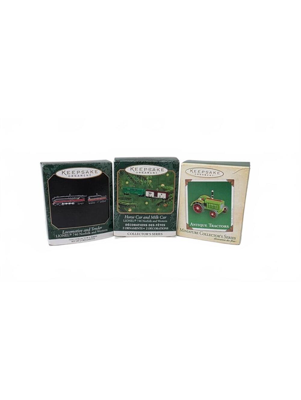 Hallmark Miniature Ornament Lot Lionel Trains Antique Tractor 1999–2004